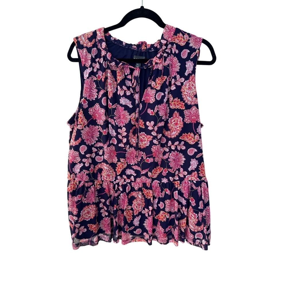 Harper 241 size extra large floral sleeveless plum blouse mesh with lining